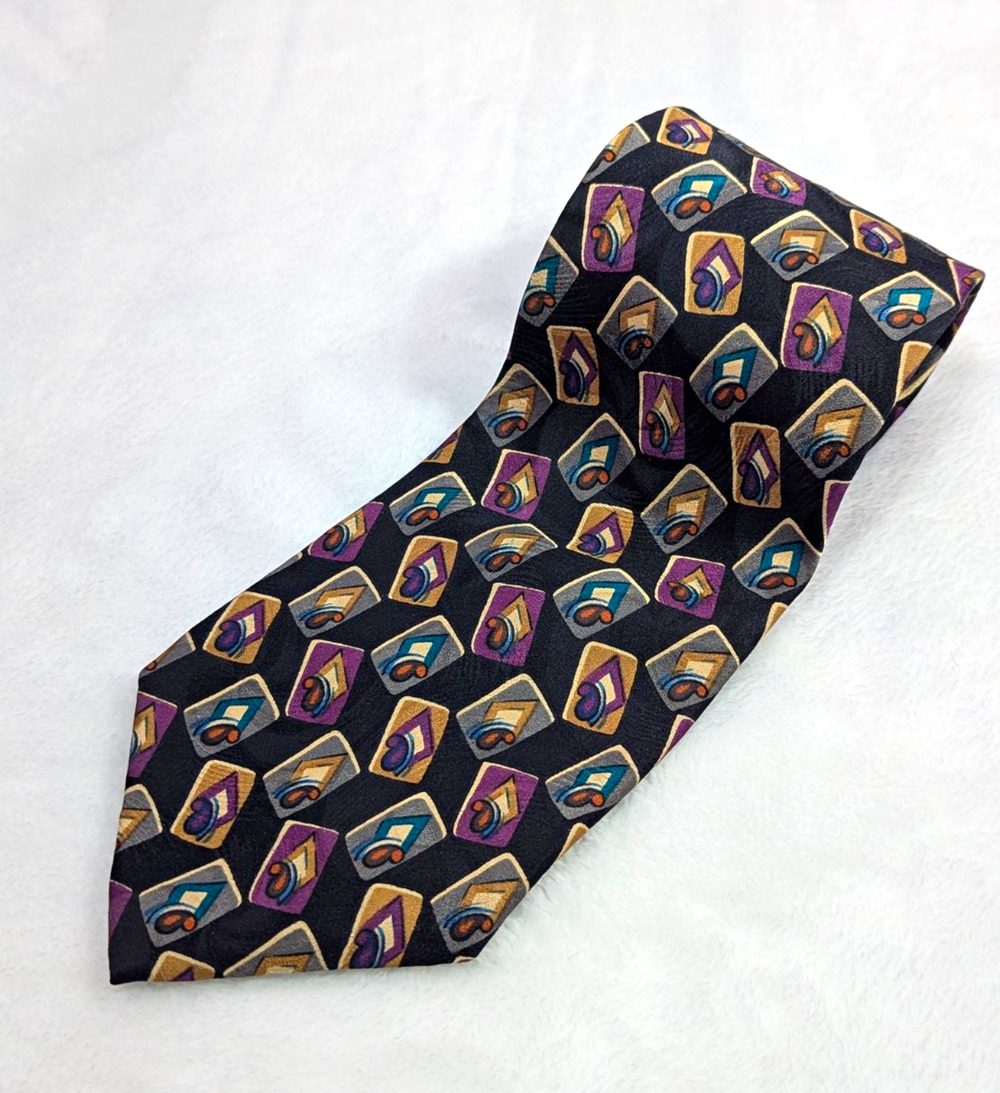 VTG 1980s Christian Dior Monsieur Silk Tie Abstract Geometric Playing Card 4"